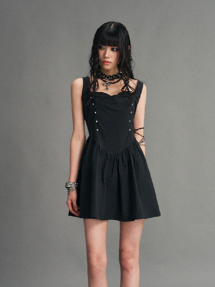 Dark Punk Riveted Halter Slip Dress【s0000017770】