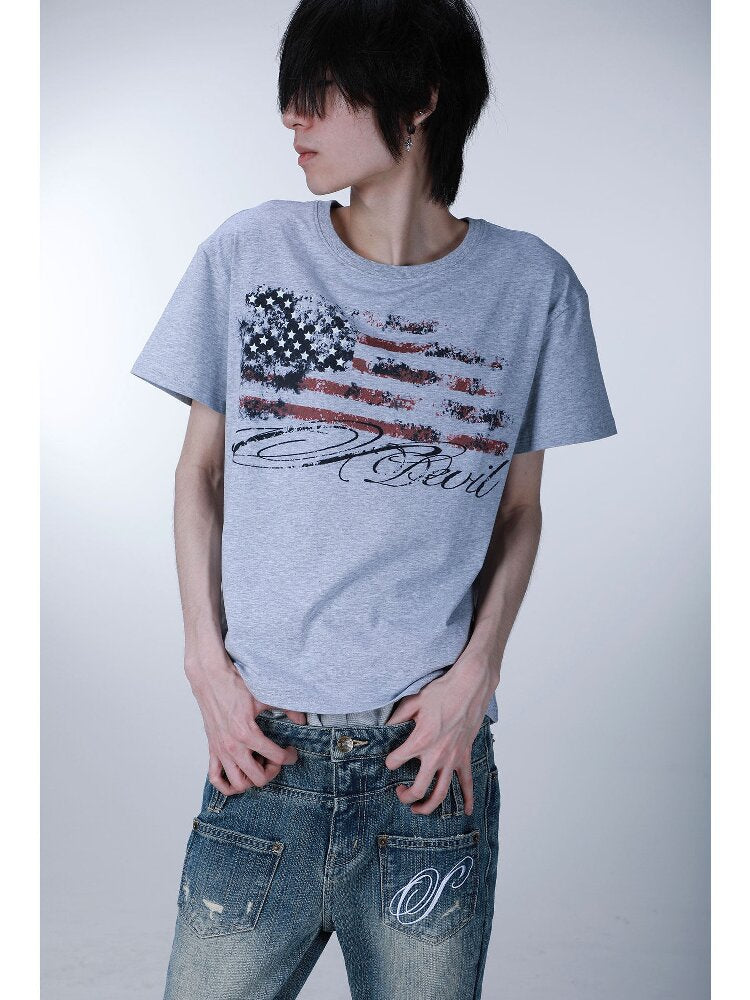 Star Flag Vintage Print T-shirt【s0000016626】