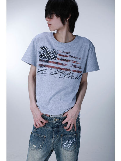 Star Flag Vintage Print T-shirt【s0000016626】