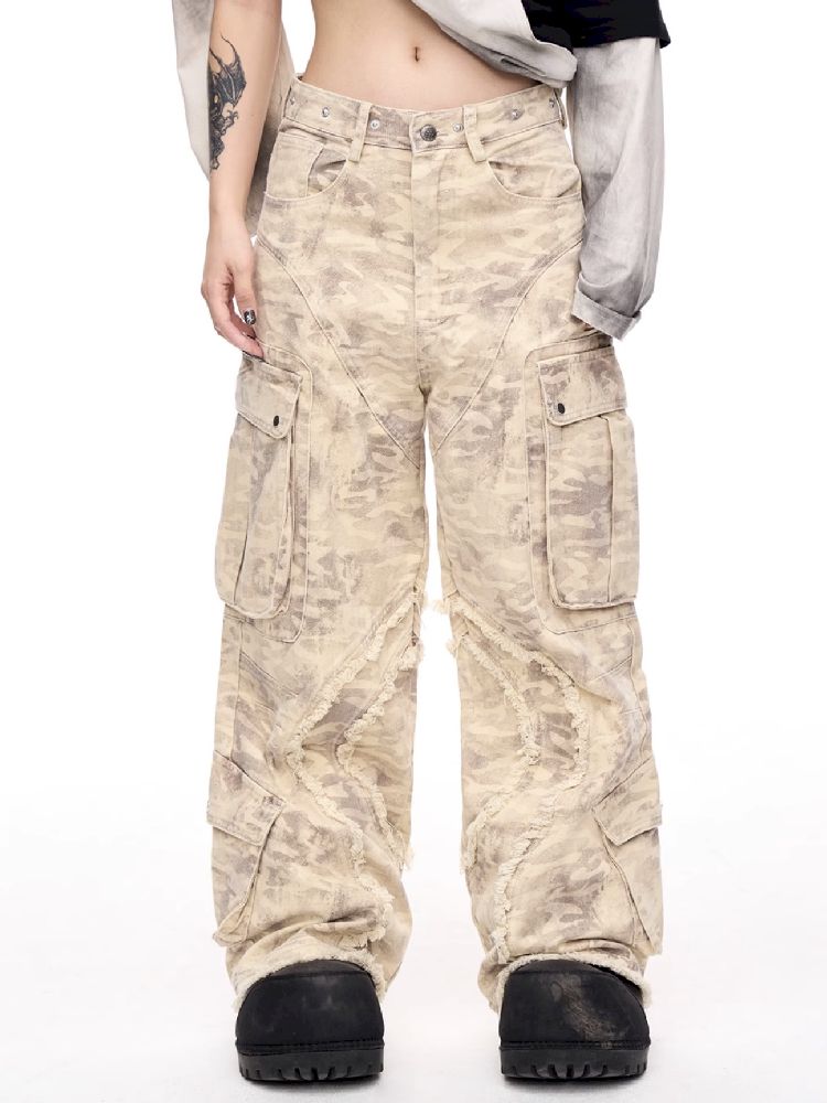 Multi-Pocket Raw Edge Workwear Bib Pants【s0000011367】