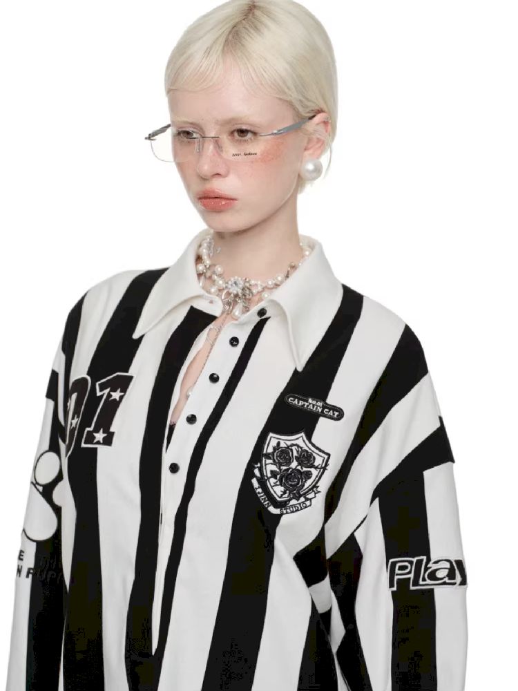 Black and white POLO Collar Ballgown【s0000011606】