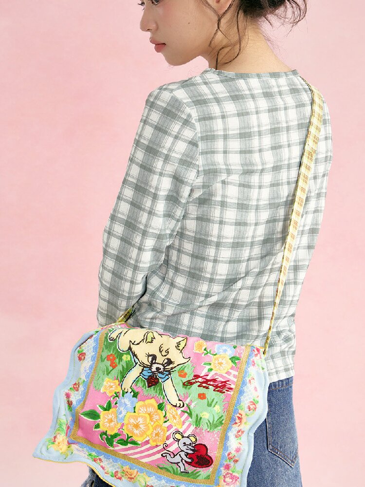 Yellow Plaid Handkerchief Kitten Crossbody Bag【s0000019248】