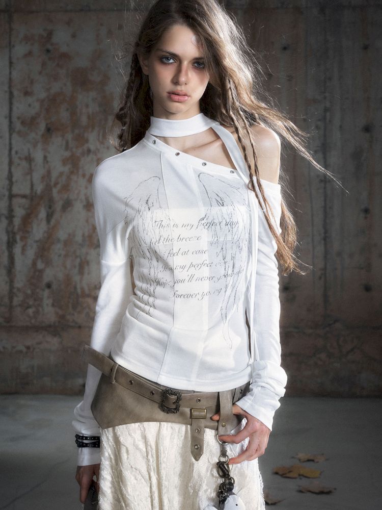 Cross Print Long Sleeve Knit Slouchy T-Shirt【s0000013892】