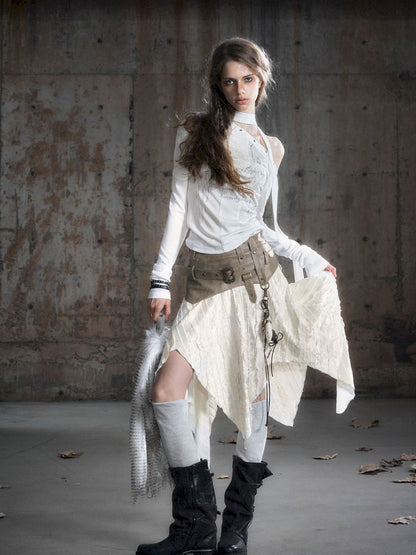 Punk splicing velvet bustier skirt【s0000013886】