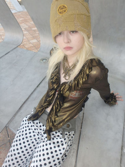 Metal antique bronze broken mesh cardigan【s0000013177】