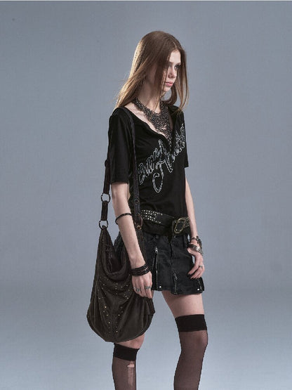 Silver Monogram Print Slim T-shirt【s0000016635】