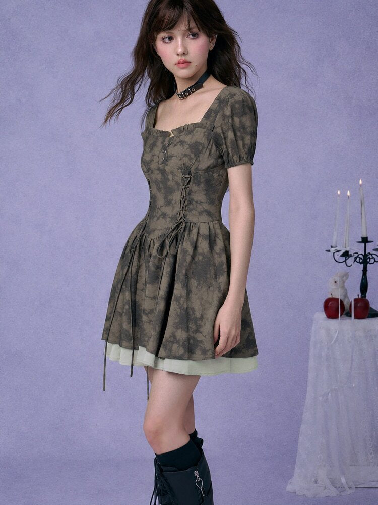 Strap Giant Waist Grip Print Dress【s0000017279】
