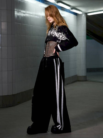 Splatter-Printed Lace-Trimmed Faux Two-Piece Hoodie【s0000014418】