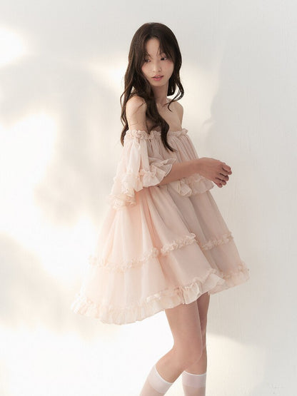 Tulle Layered Lace One Shoulder Dress【s0000016875】