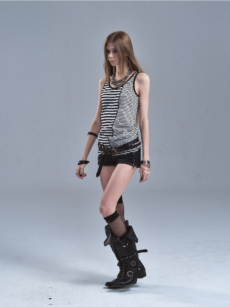 Pinstripe Panel Asymmetric Vest【s0000016901】