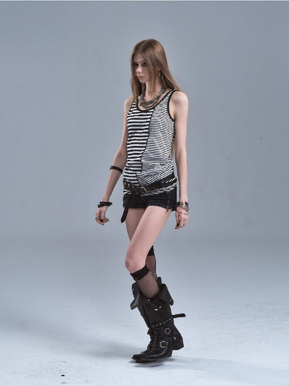 Pinstripe Panel Asymmetric Vest【s0000016901】