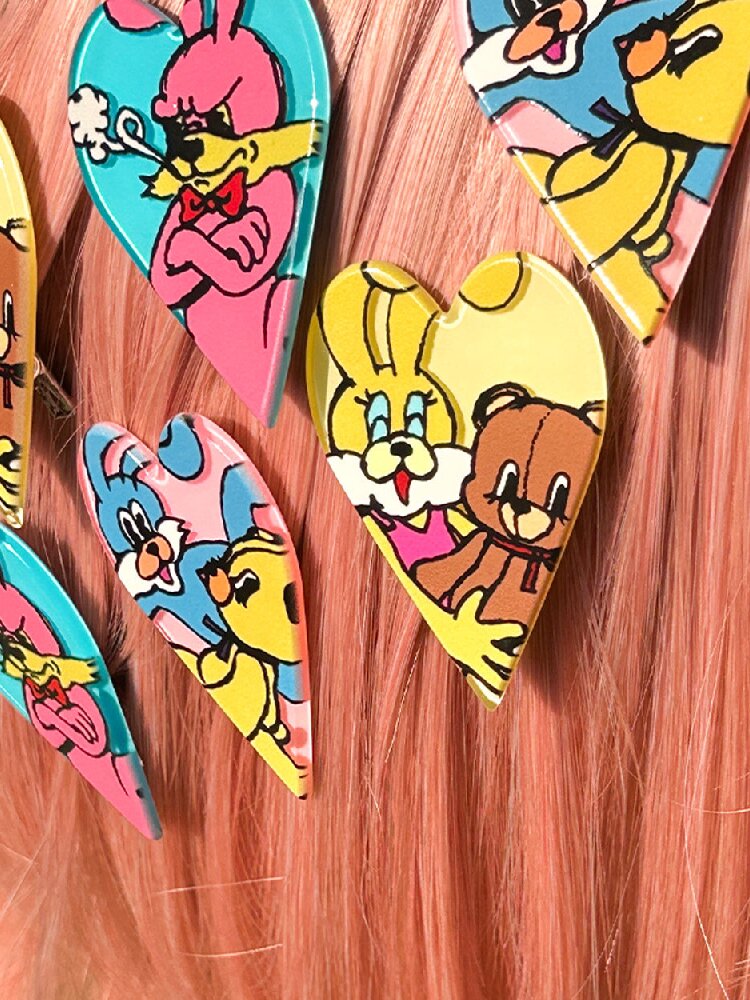 Colorful Rabbit Heart Acrylic Hair Clips【s0000019247】