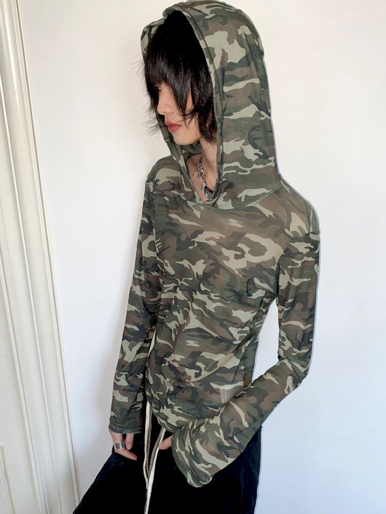 Save the world camouflage hooded T【s0000012427】