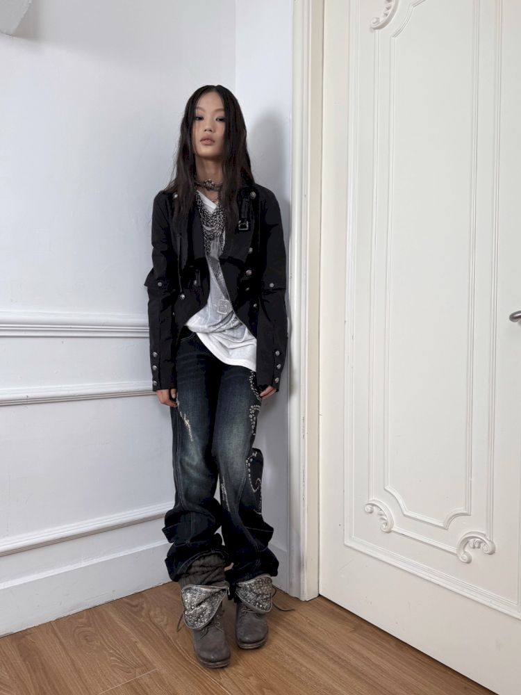 Frayed Layered Silhouette Denim Pants【s0000013903】