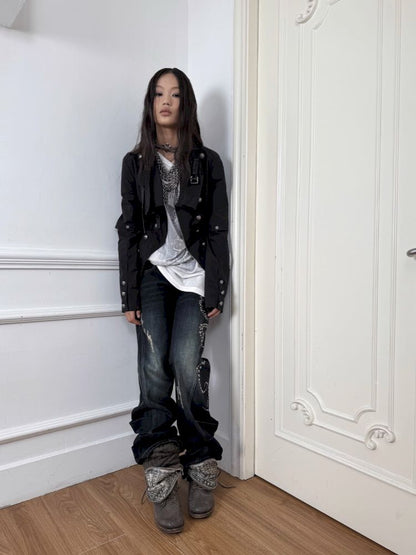 Frayed Layered Silhouette Denim Pants【s0000013903】