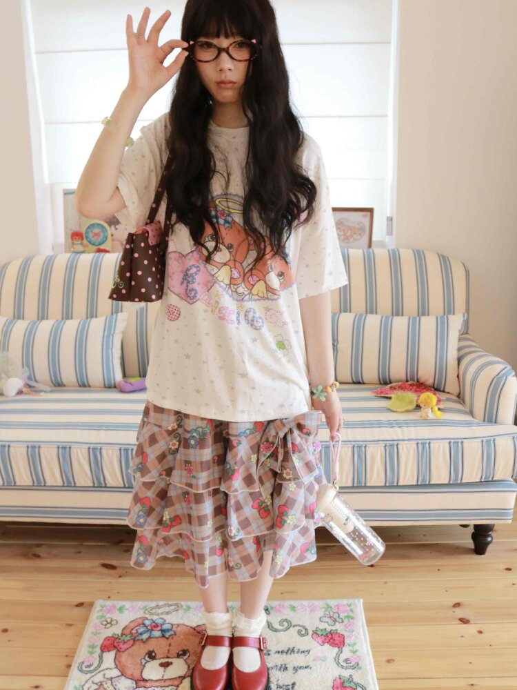 Bear Heart Print Star Loose T-Shirt【s0000017510】