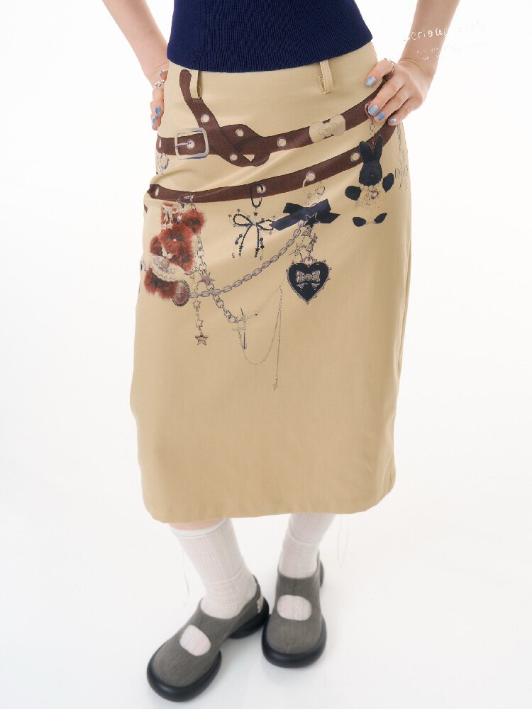 Chain Bear Print Slimming Skirt【s0000016625】