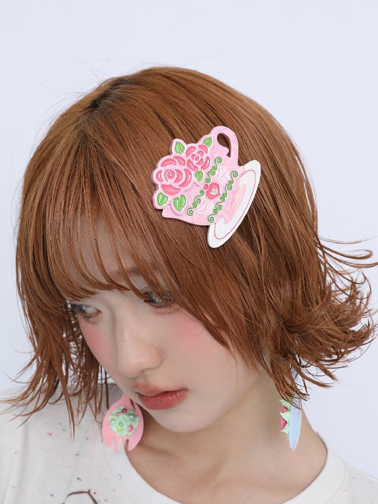 Rose Coffee Cup Printed Hair Clip【s0000017461】