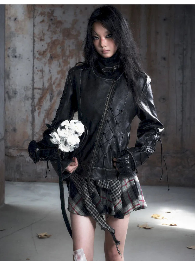 Strappy Slim-Fit Diagonal Zipper Coat【s0000013957】