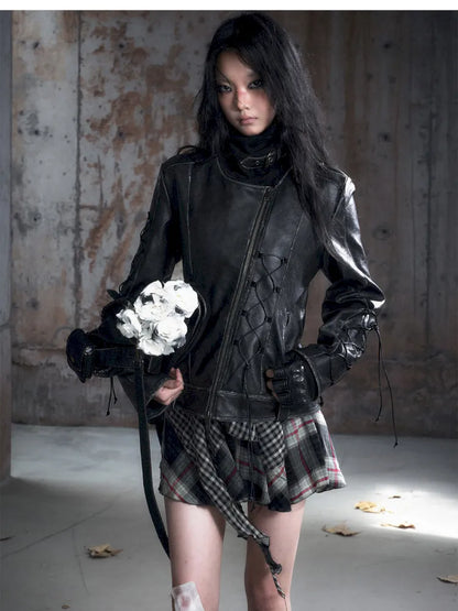 Strappy Slim-Fit Diagonal Zipper Coat【s0000013957】