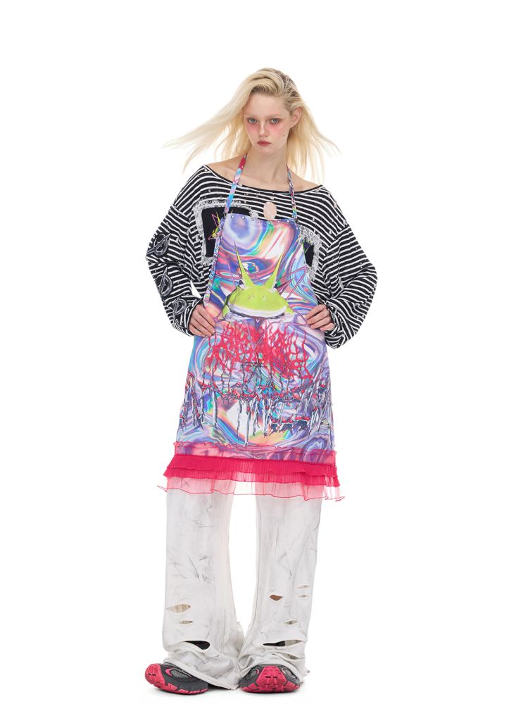 Lace rivet punk lace-up apron【s0000012970】