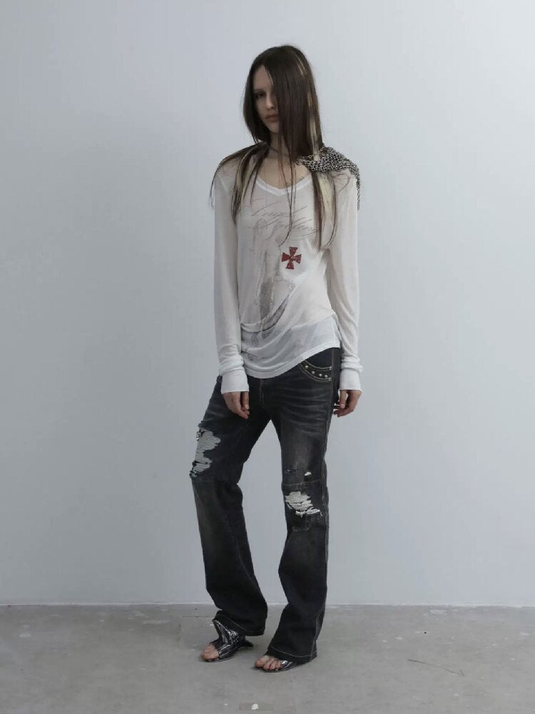 Knight Print Irregular T-Shirt【s0000016574】