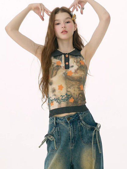 Starfall Cat Print Knitted Vest【s0000016849】