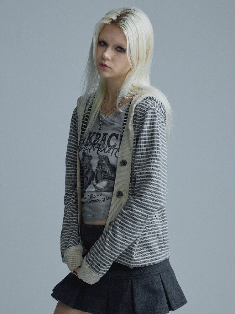 Hooded Fleece Striped Cardigan【s0000018547】
