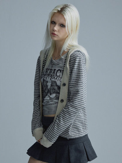 Hooded Fleece Striped Cardigan【s0000018547】
