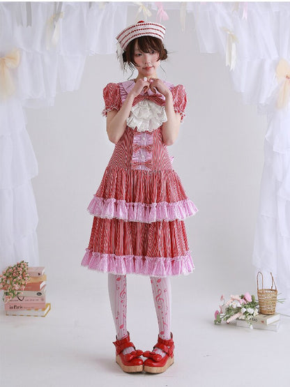 Vintage Red Striped Skirt Dress【s0000016551】