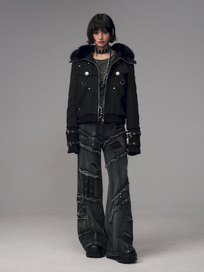 Vintage Sand Wash Detachable Hood Jacket【s0000014703】