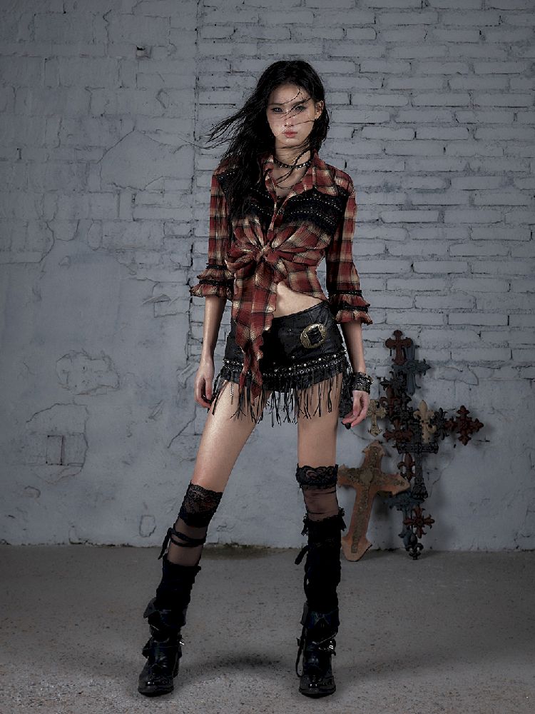 Flare Mid Sleeve Tie Short Blouse【s0000011820】