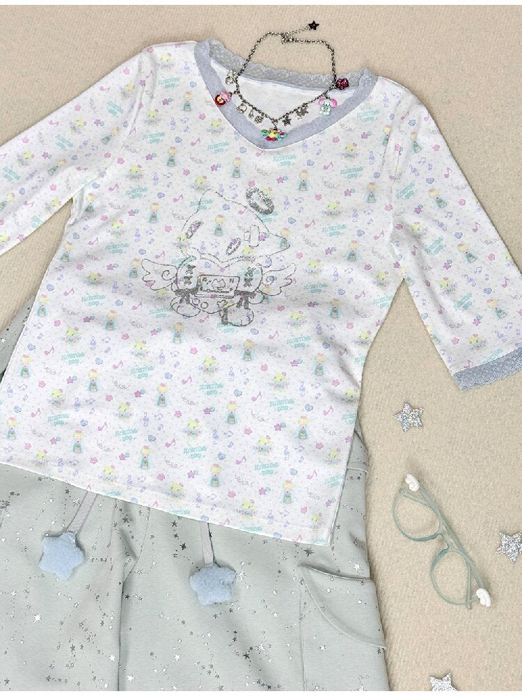 Floral V-Neck Mid-Sleeve Tee【s0000017133】