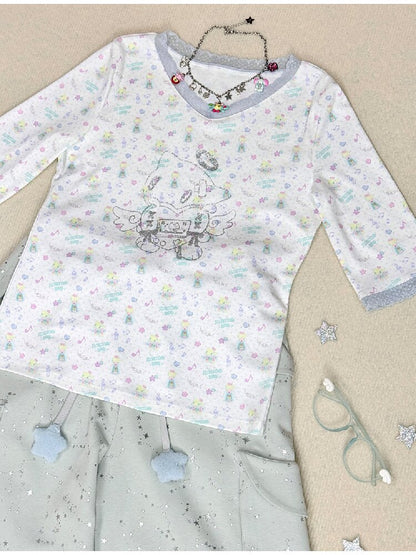 Floral V-Neck Mid-Sleeve Tee【s0000017133】