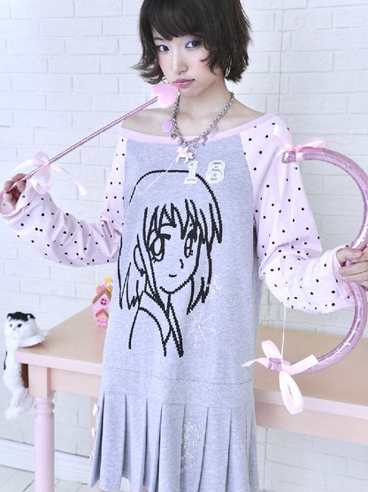 Pink Gray Pixel Pleated Dress【s0000016545】