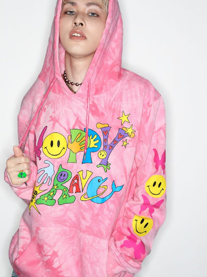 Smiley Pink Tie-Dye Hooded Sweatshirt [S0000010262]