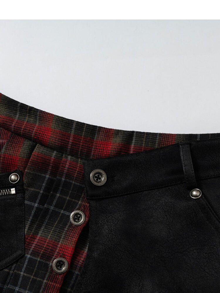 Plaid Stitching Leather Skirt【s0000015546】