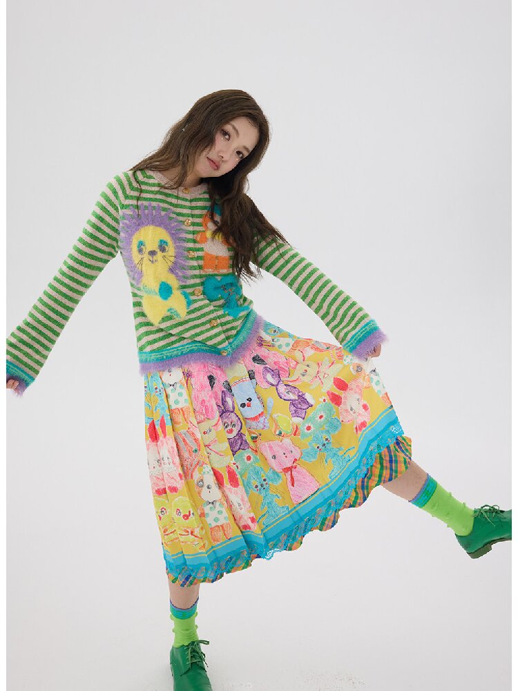 Graffiti Pleated Lace Slimming Skirt【s0000016194】