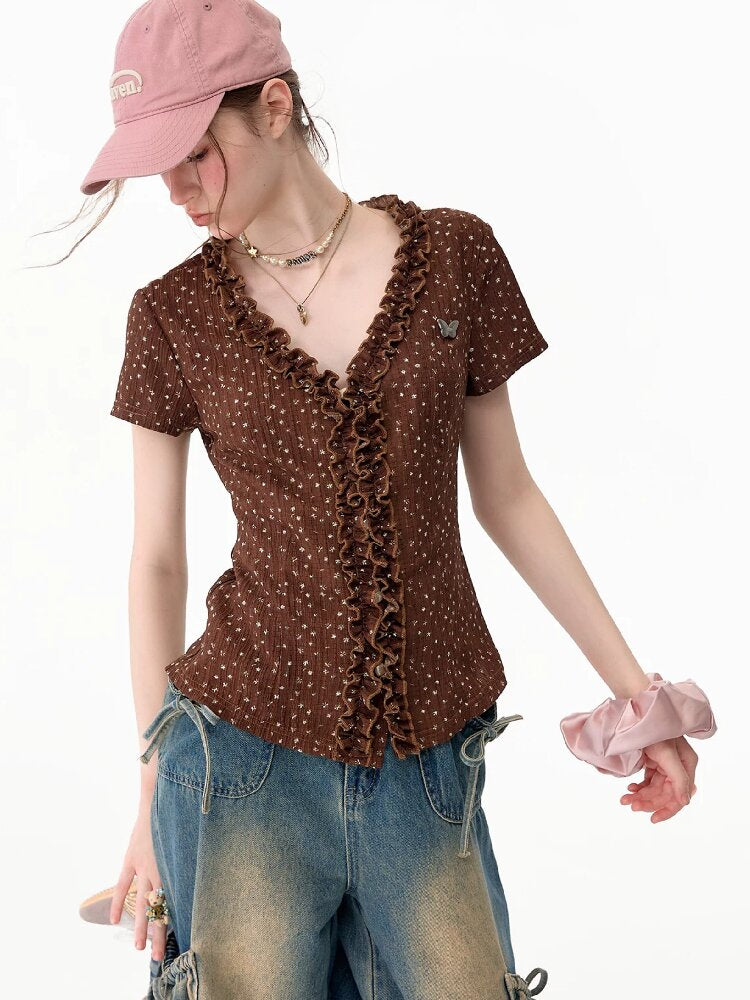 Polka Dot Lace Patchwork Tee【s0000017750】