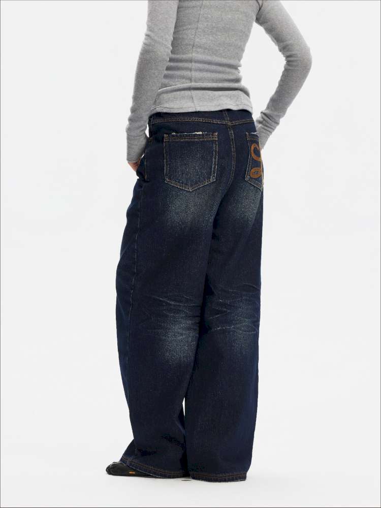 Vintage Yellow Mud Distressed Wide-Leg Jeans【s0000014873】