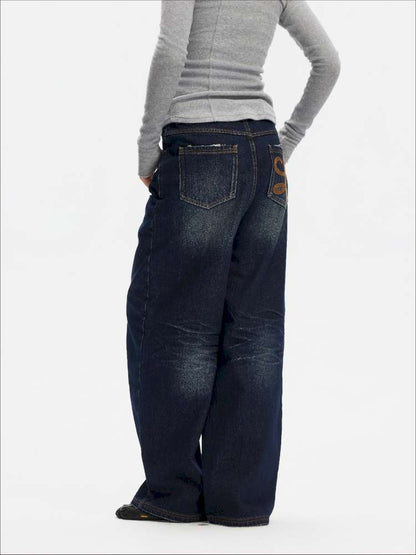 Vintage Yellow Mud Distressed Wide-Leg Jeans【s0000014873】