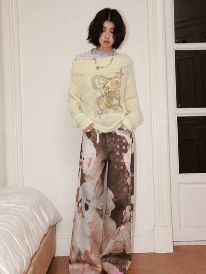 Doll Club Full Print Wide Leg Jeans【s0000015460】