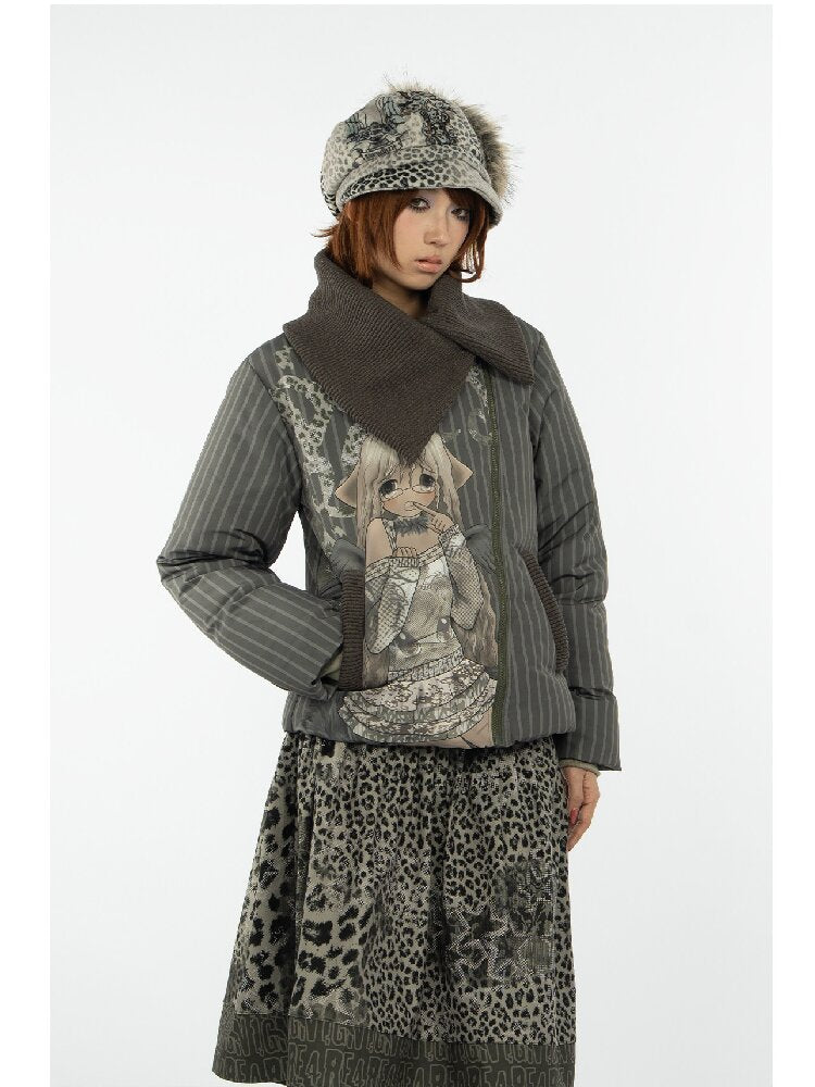 Striped Comic Character Down Jacket【s0000018074】