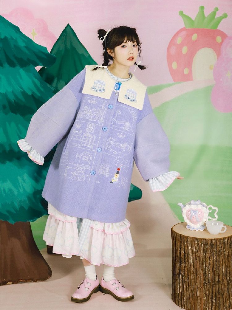 Dollhouse Embroidered Colorblocked Tweed Coat【s0000005691】