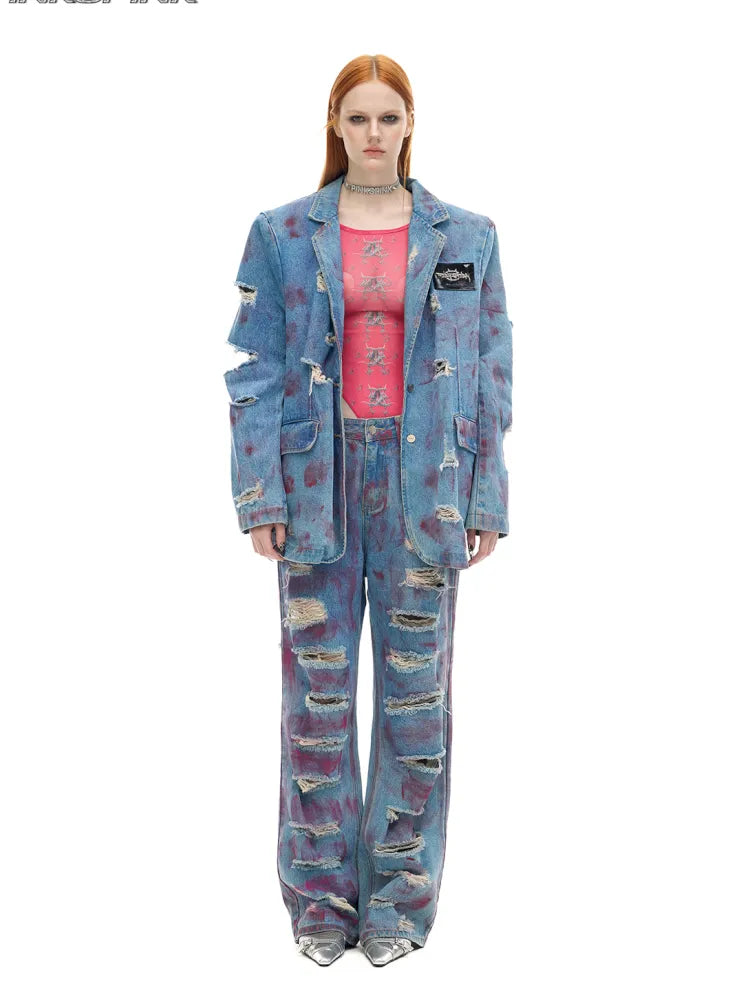 Shoulder Pads Gender-Neutral Denim Jacket【s0000014005】
