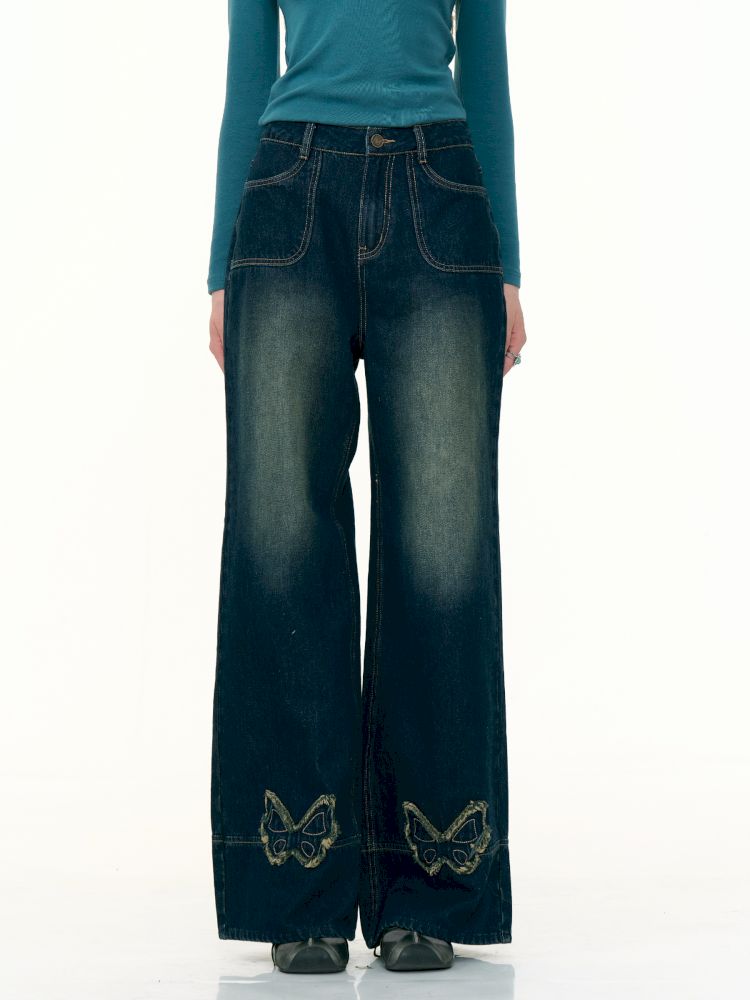 High-waisted thin straight wide-leg jeans【s0000013376】