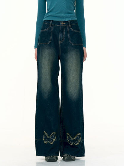High-waisted thin straight wide-leg jeans【s0000013376】