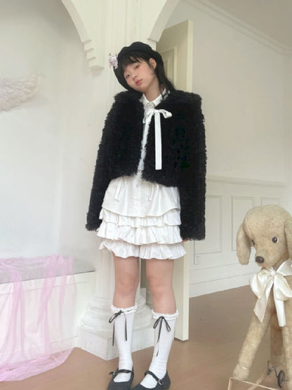 Bow Short Plush Jacket [S0000010885]