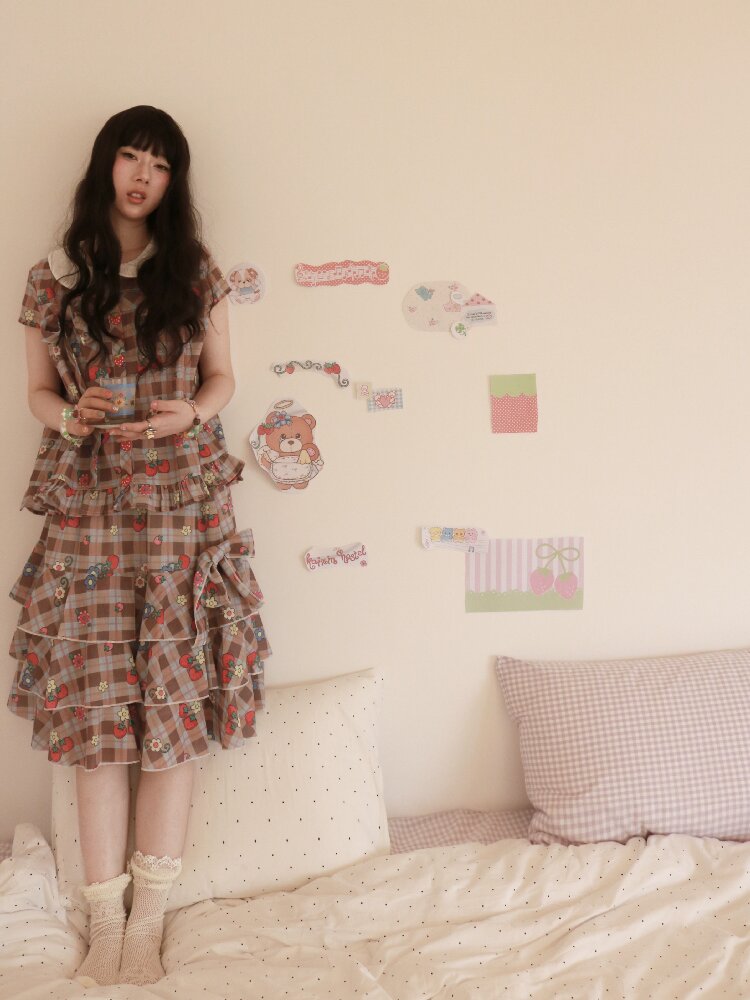 Strawberry Plaid Print Loose Shirt【s0000017511】