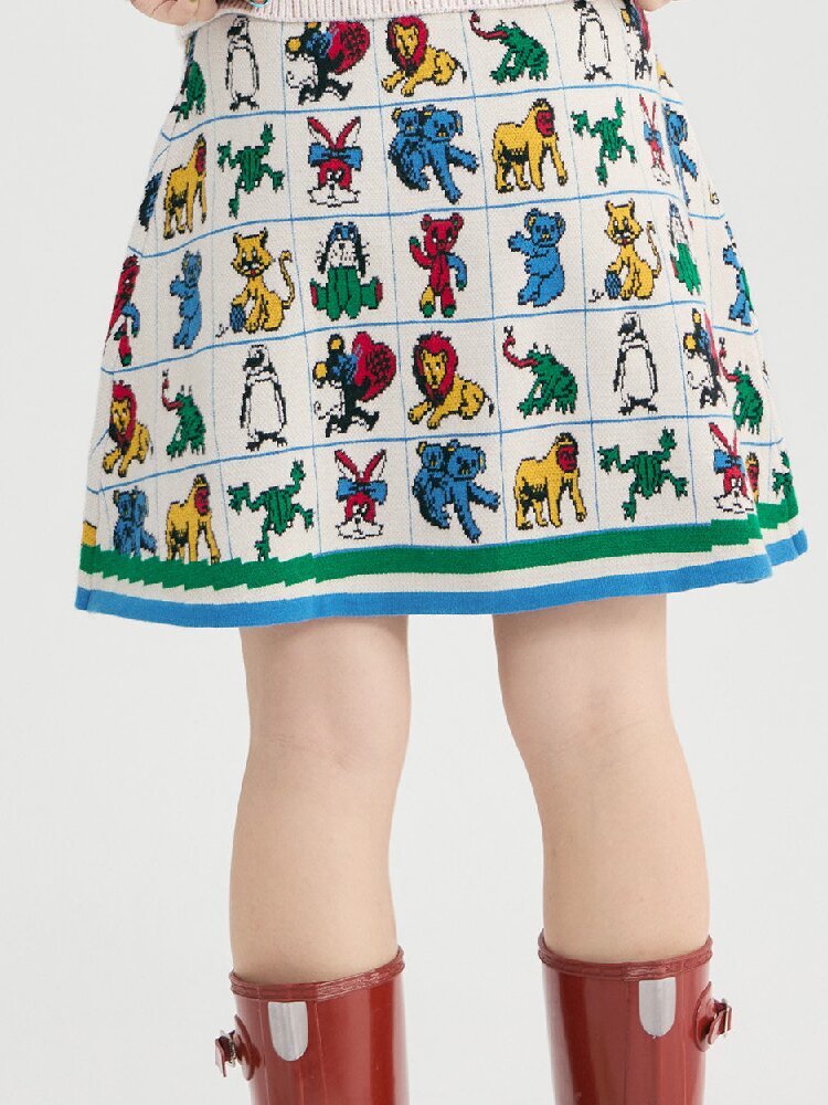 Colorful Animal Knit A-Line Skirt【s0000019254】